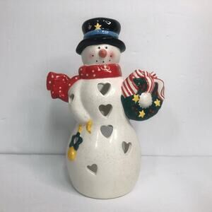 hallmark christmas snowman tea light candle holders heart shaped holes 90s 00s